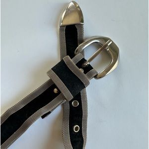 Vintage Eurometal silver mesh black ultra suede  belt 25-29 made in Italy 🇮🇹